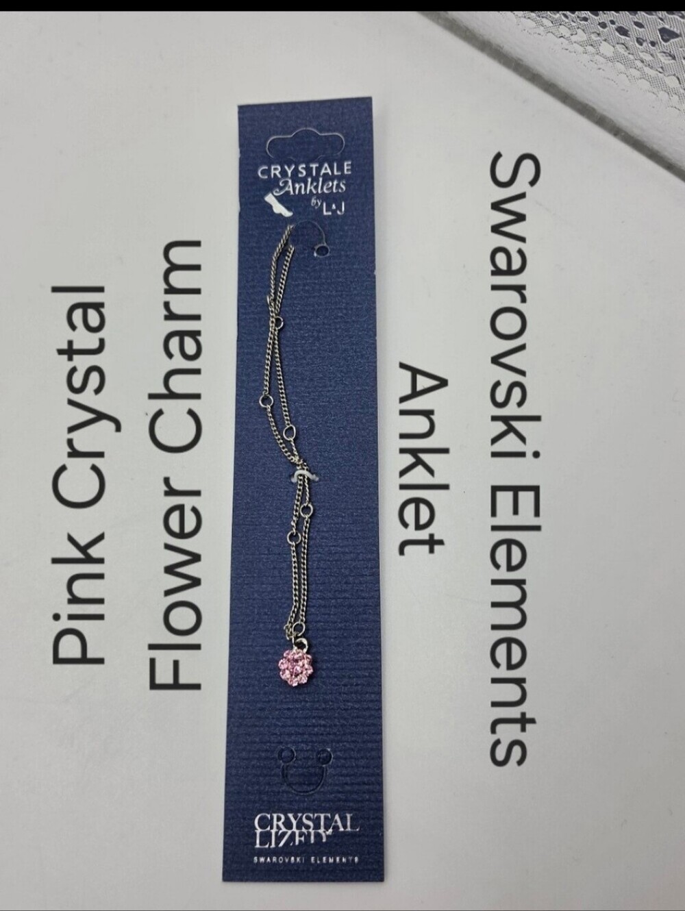 Crystal Anklet Swarovski Elements Pink Flower Charm Silver Tone NWT Summer